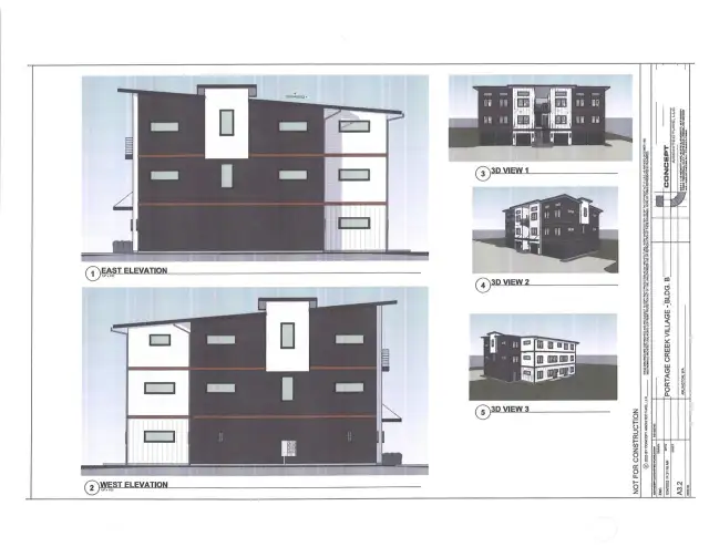 Building B - East & West Elevations - 3D View 1, 3D View 2, 3D View 3