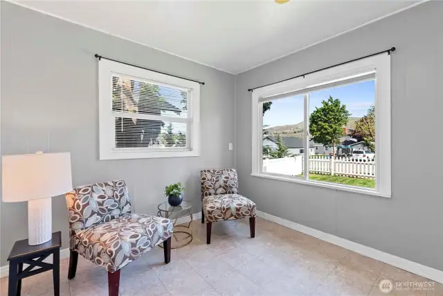 This house is filled with natural light, including in the living room.