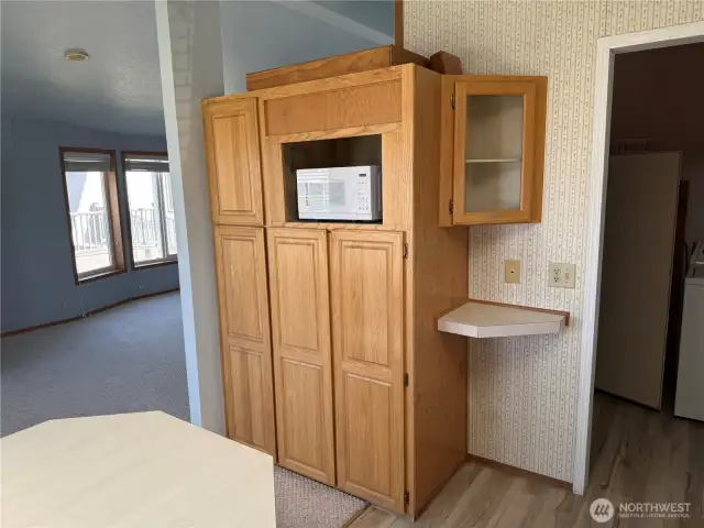Pantry and microwave area.