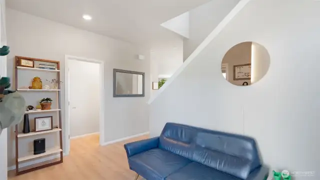 This super-spacious entry gives you a welcoming feel the moment you step inside -- there's plenty of space to greet guests, gather coats, and invite them to take their shoes off.