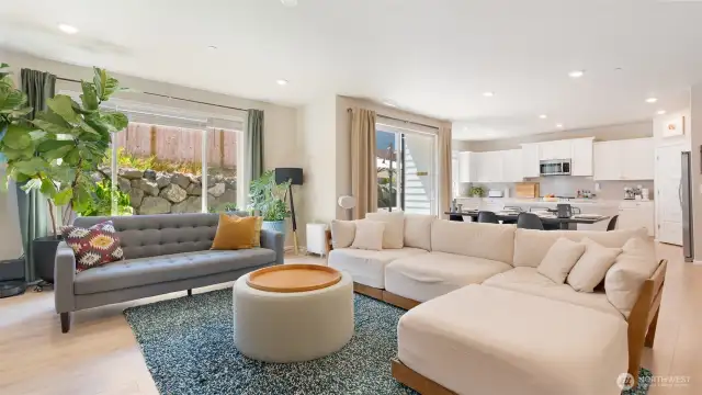 This great room is the perfect place to unwind - there's plenty of space for oversized furniture, and look through the huge picture window -- complete privacy!