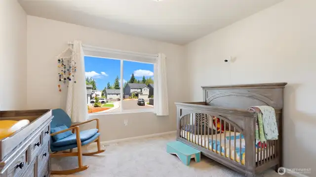Directly across from the primary suite, this room faces the cul-de-sac and features a walk-in closet too!