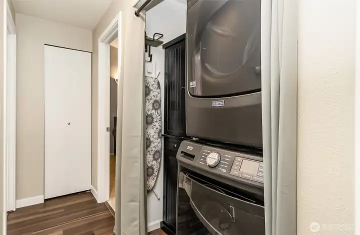 Newer stackable Washer / Dryer- can stay.