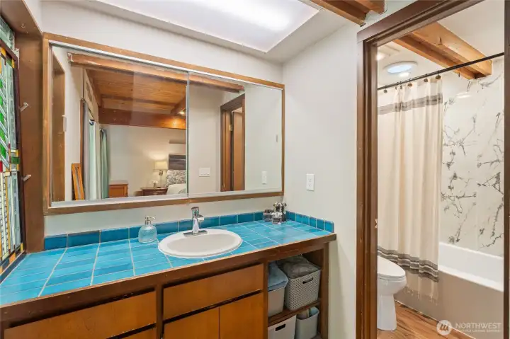 Freshly remodeled primary bath with new fixtures.