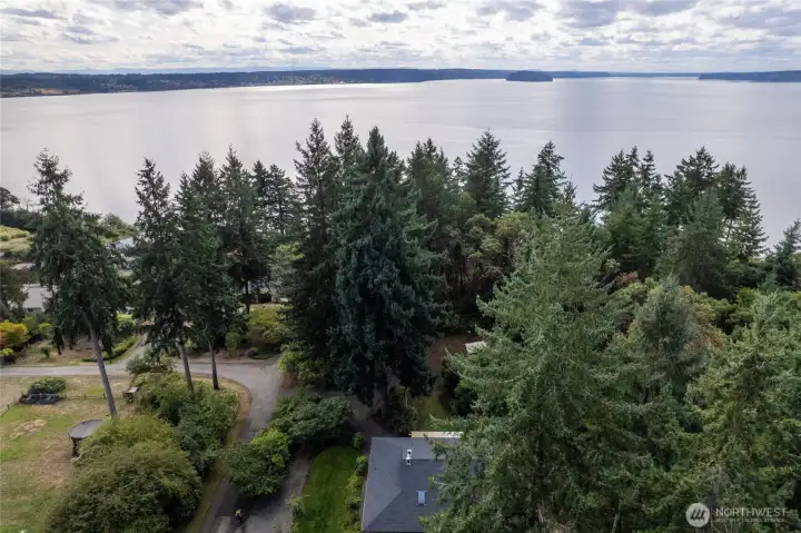 Birds eye view of the home and Sound