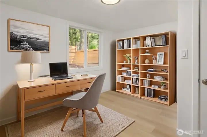 3rd bedroom, virtually staged as office.