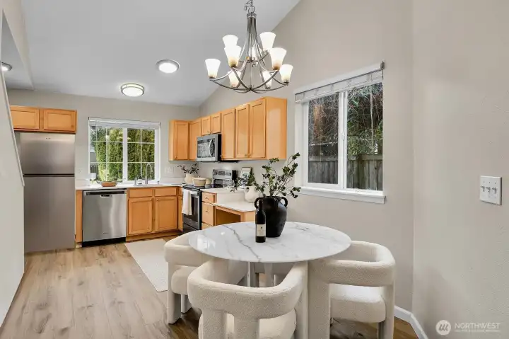 Light filled kitchen and dining areas