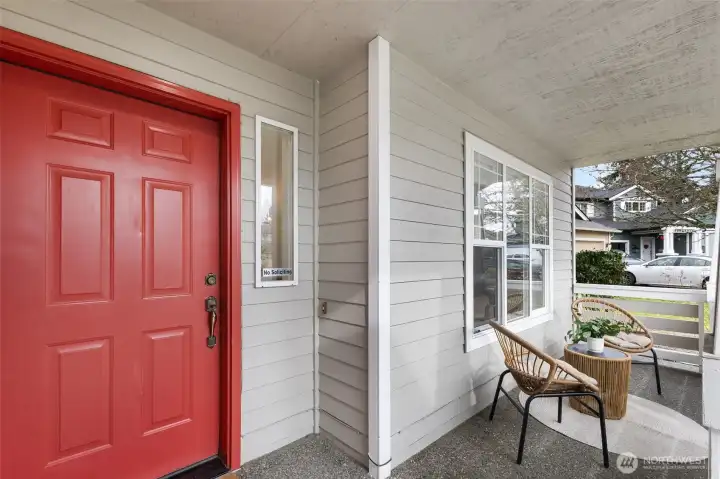 Welcoming covered front porch is the perfect spot for morning coffee or evening unwinding.