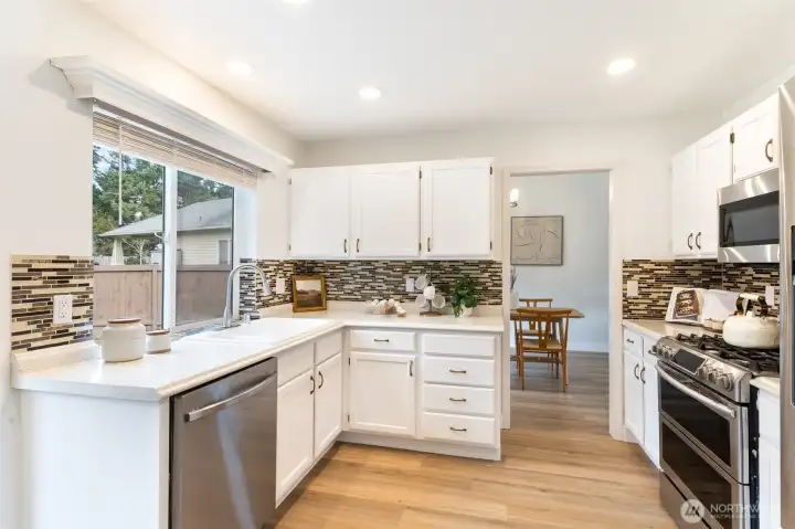 Newly refreshed kitchen with modern finishes.