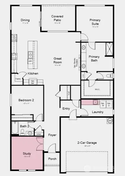 Additional Highlights Include: Base cabinets with sink at laundry room, 48" linear electric fireplace at great room, study in place of flex, gourmet kitchen, and whole house blinds.