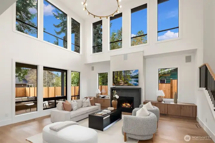 Two-story great room that overlooks the private, spacious backyard