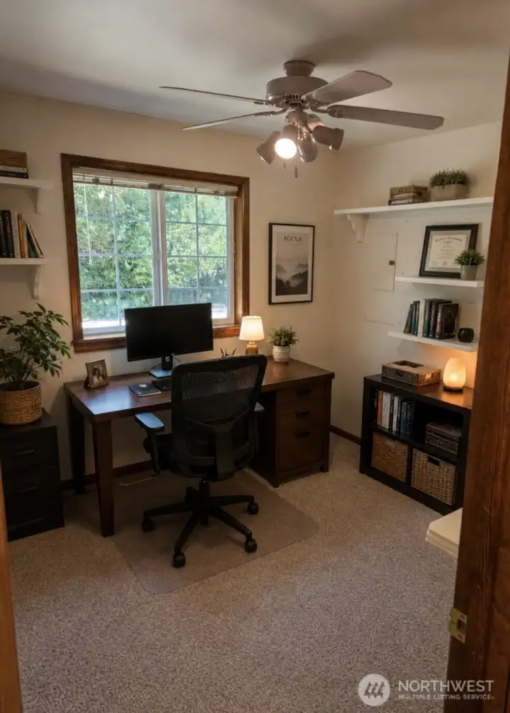 Here is a virtually staged rendition of this den.