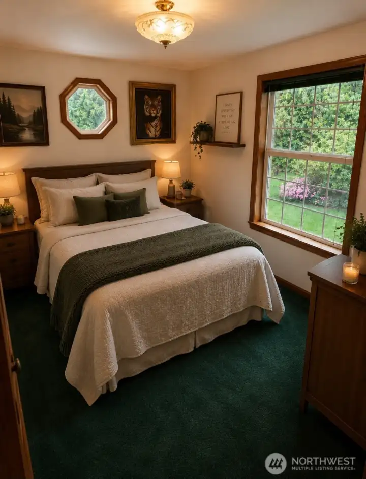 Here is a virtually staged rendition of what this room would look like as a true bedroom and not a office.