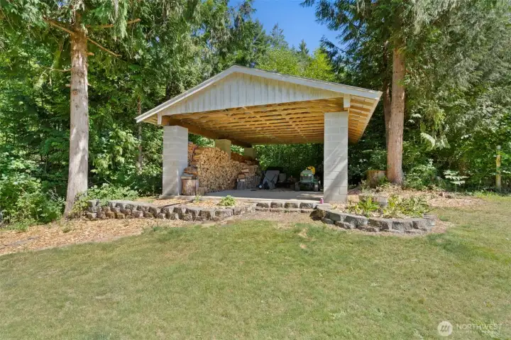 20x28 covered area on cement slab.