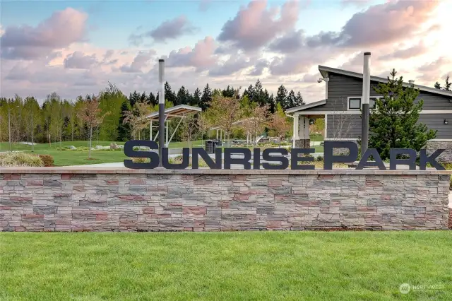This brand new park is available to all Sunrise homeowners and features a picnic area, playground and dog walk. Food trucks often stop here!