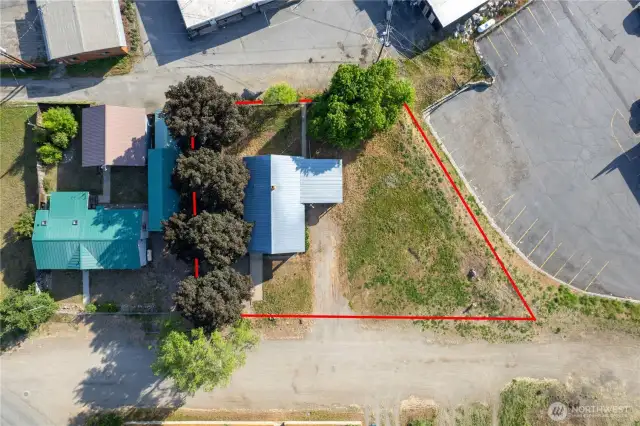 Red outline approximate survey property lines. Maple trees for mature shade landscape plus super area for a large Garden.