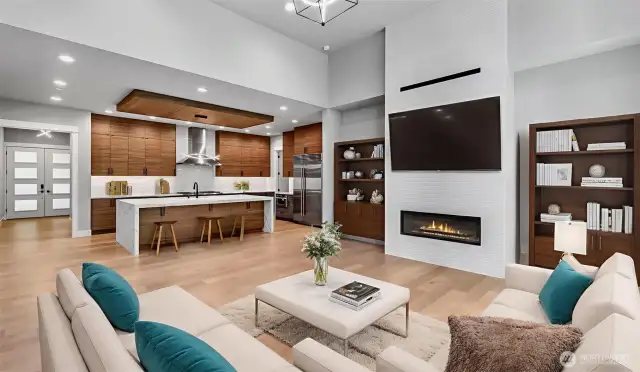 Open concept provides effortless flow from the Great to the kitchen. Virtually staged.