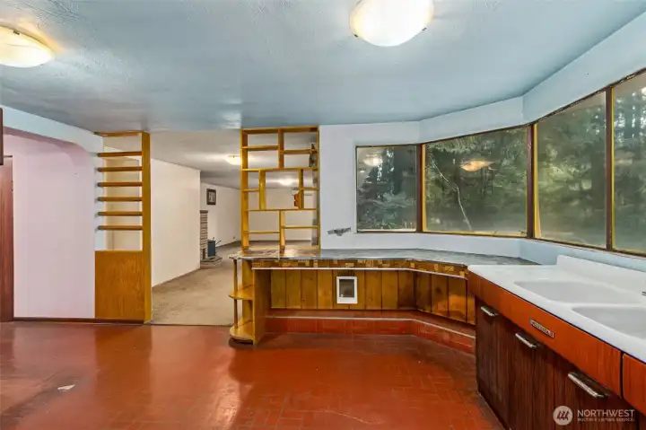 Kitchen to living room and bedroom/bathroom hallway