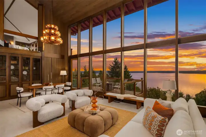 Expansive view welcomes you into the living room and dining room with 15ft ceilings.