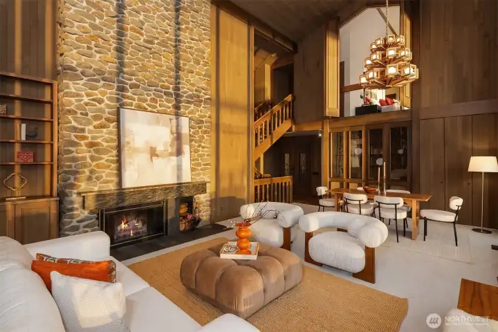 15ft. Wood Burning Fireplace with a custom built-in fireplace.