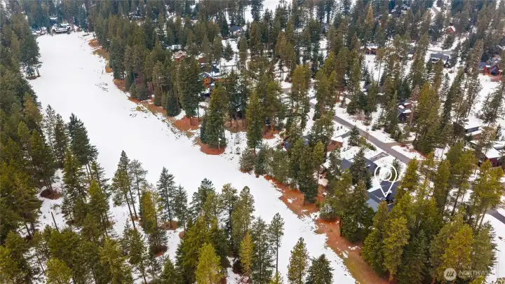 Aerial view of home overlooking 4th hole of Rope Rider