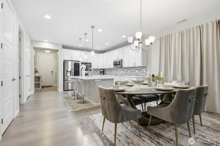 Kitchen opens to dining