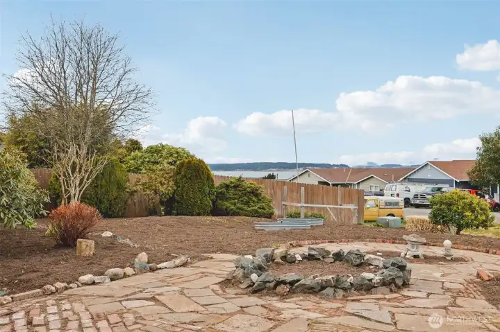 Close up view of the small fire pit with views of Port Susan.