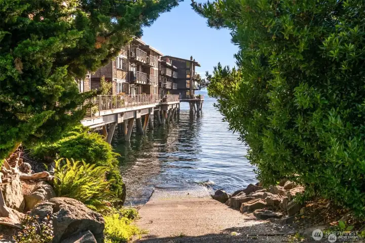 The building has a ramp to the water for easy kayaking.