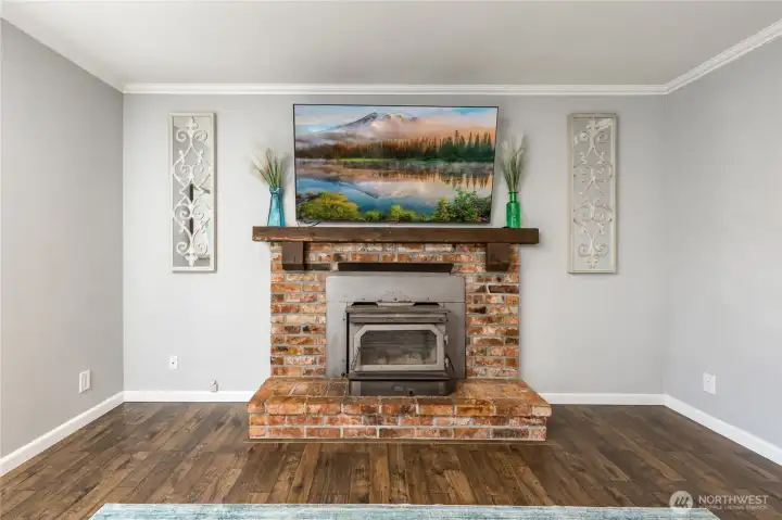 Wood stove with classic brick surround Wood stove with classic brick surround