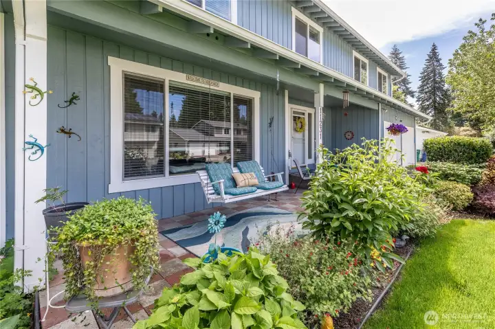 Covered front patio overlooks these beautiful perennials Covered front patio overlooks these beautiful perennials