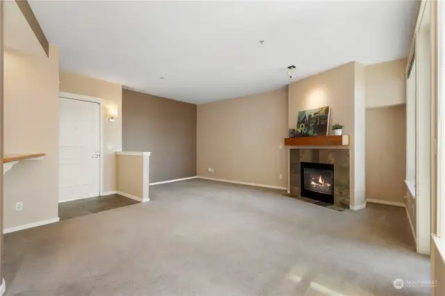 Living room with gas fireplace.