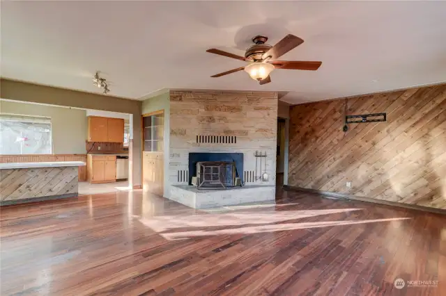 Wood burning fireplace.