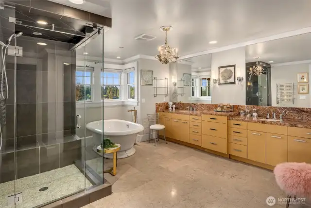 Primary bathroom with heated floors and steam shower