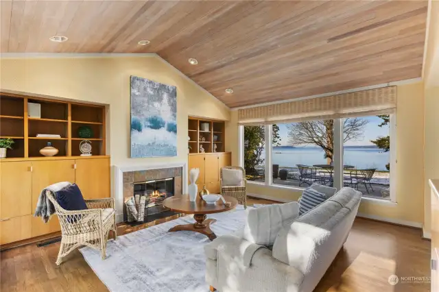 Family room with vaulted ceiling.