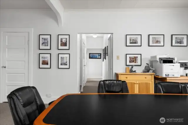 Conference room and hallway to the back door, 3rd office and coffee nook