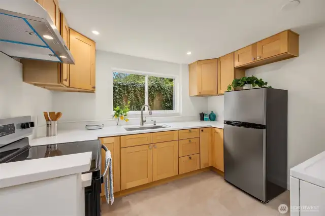 Lower level kitchen with quartz countertops