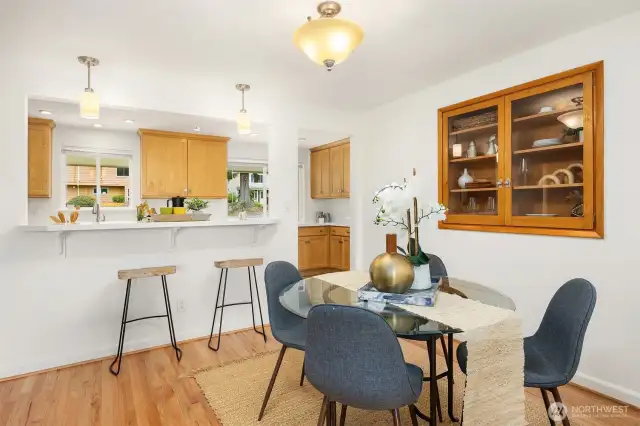 Dining room and kitchen with eating bar