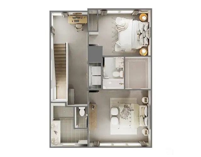 Upper Level  with  9 ft Ceiling. Colors and features may vary- Marketing purposes only