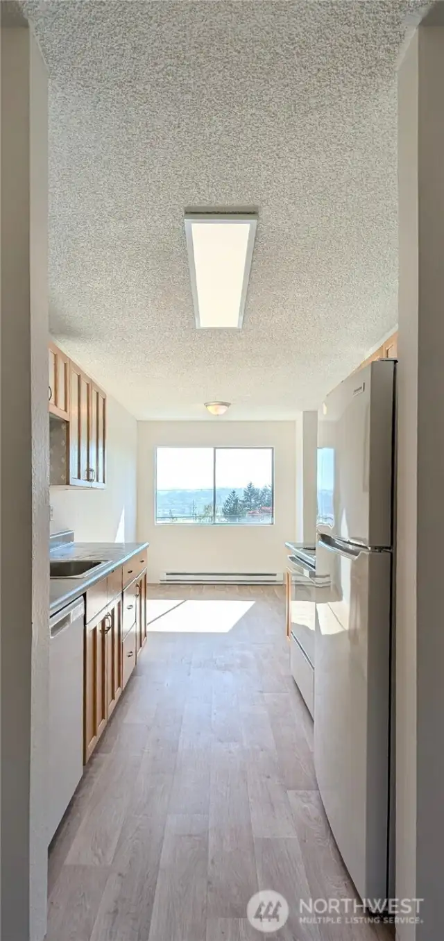 Sun-filled Kitchen and Dining area. New light-fitting.