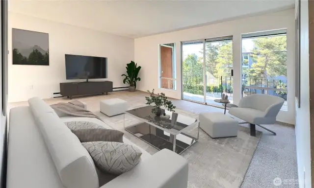 Virtually Staged. Well designed living area with big clear walls for that larger TV or pictures.
