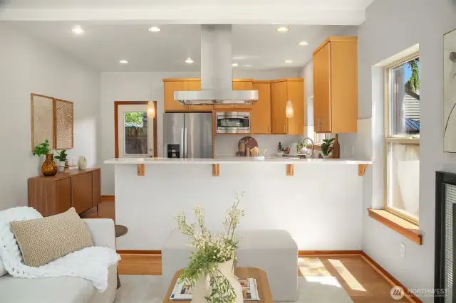 Eat-in kitchen fits 4 barstools.