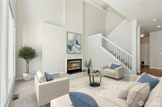 Open Living Room with Gas Fireplace