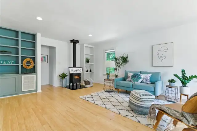 Cheery living space with two built-ins