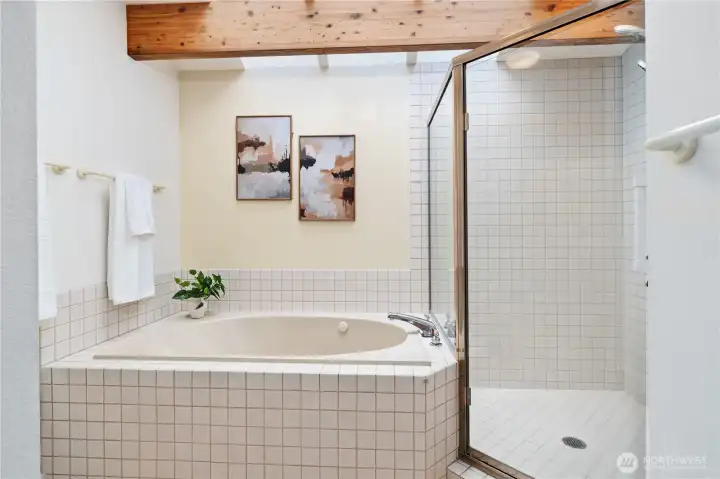 Large soaking tub & walk-in shower