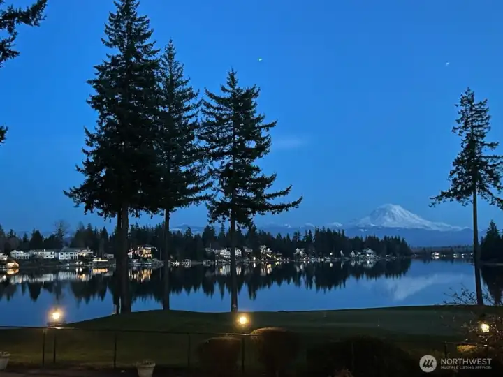 Stunning Night View of the Mountain and Lake from the Clubhouse.