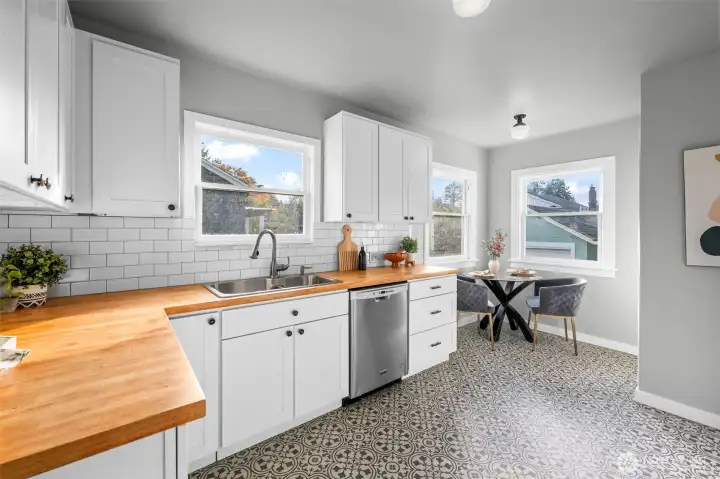 Kitchen with modern updates.