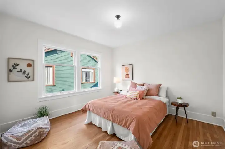 Nice sized bedroom has a deep closet.