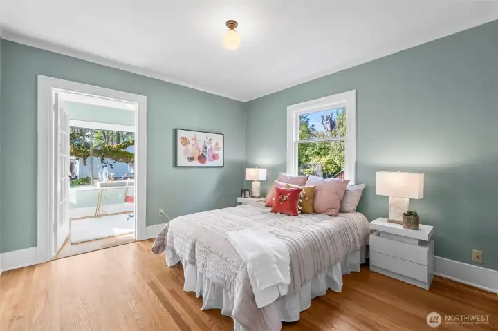 Primary bedroom has very deep closet and attached sitting room.