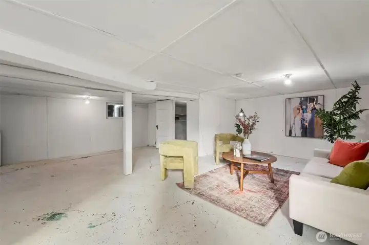 Downstairs is partially finished and the possibilities are endless.