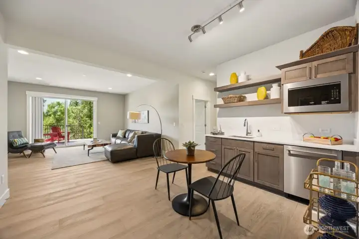 Light-filled walk-out basement with huge, covered deck.